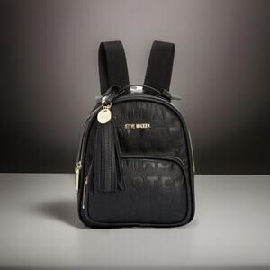 Black Steve Madden Embossed Mini Backpack Purse With Charm And Tassel